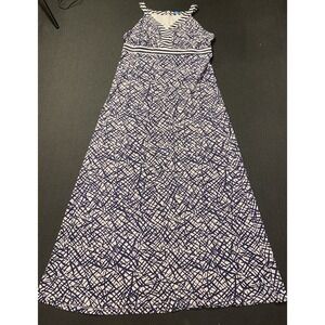 J McLaughlin Dress Womens XL‎ Navy Maxi Resort Coastal Beach Geo Stripe Cruise